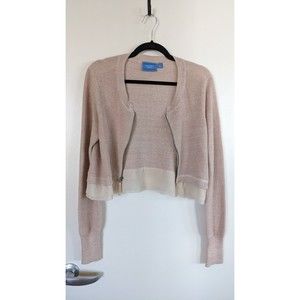 Simply Vera Vera Wang Crop Knit Full Zip Metallic Cardigan Pink, Women's L